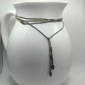 Hunter green leather wrap necklace